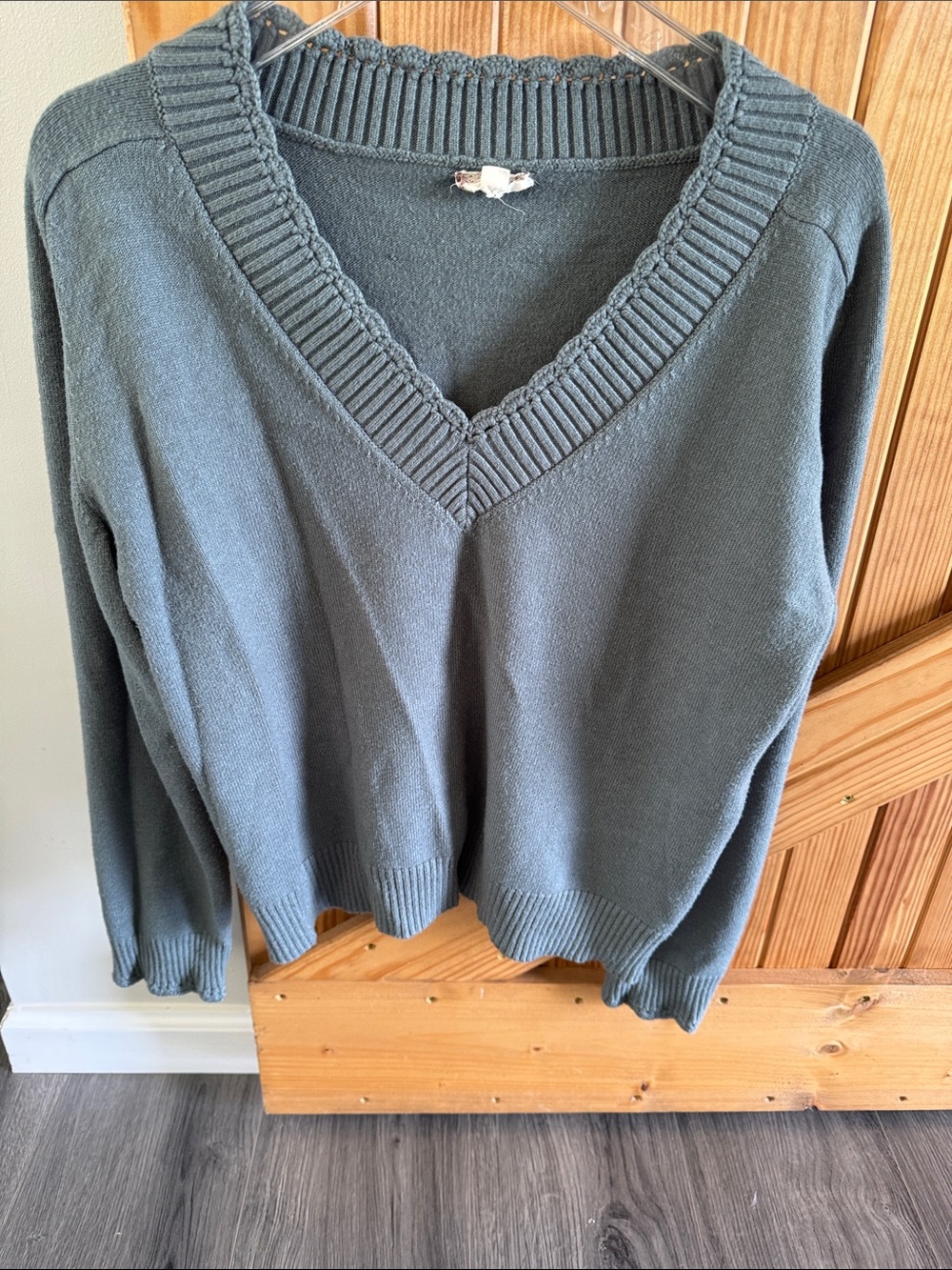 Hem & Thread Slate green V- Neck Knit Sweater
